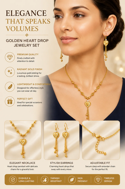 Gold Heart Pendant Jewelry Set