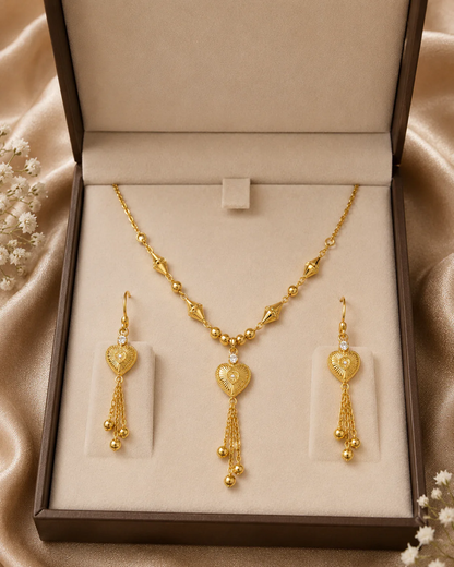Gold Heart Pendant Jewelry Set